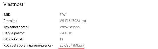 Wi-Fi6, 2.4 GHz, šířka kanálu 20 MHz