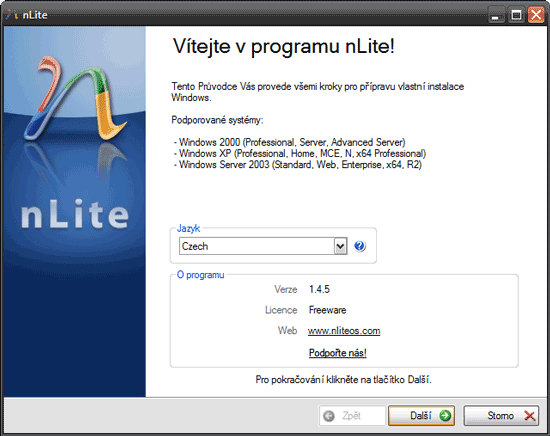 nLite: Instalace Windows XP SP3 na míru