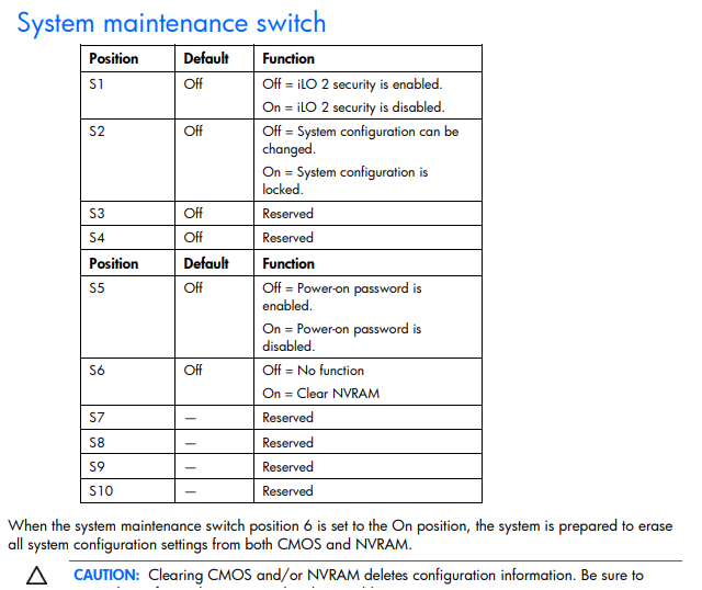 System maintenance switch