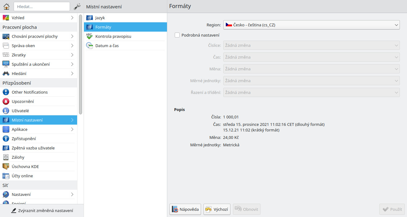 Místní nastavení - Formáty