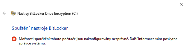 Chyba při pokusu o aktivaci BitLockeru