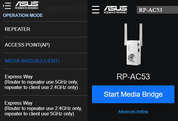 Asus AC53 jako Wi-Fi klient