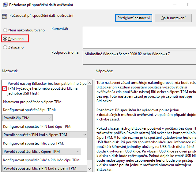 Politika pro použití bez TPM čipu