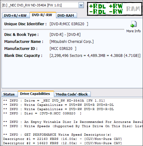 NEC ND-3540A, vypalujeme DVD+R DL 8x