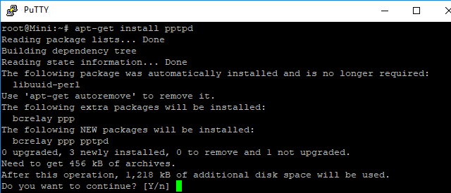 apt-get install pptpd