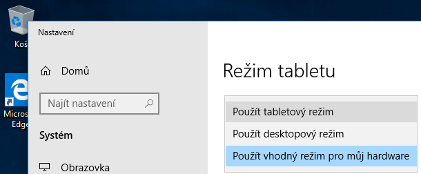 Nastavení režimu tabletu