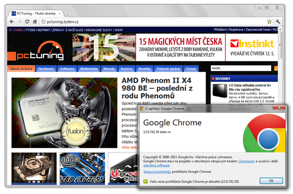 Betaverze Google Chrome 12 ke stažení. Nyní ještě rychlejší a bezpečnější