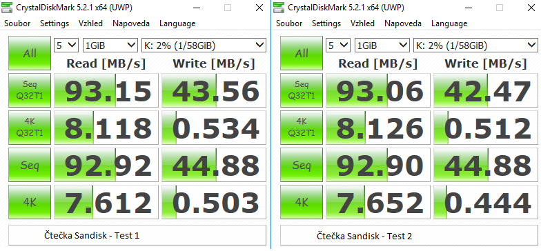 Test 64GB karet SD: 4× SDXC a 10× MicroSDXC 