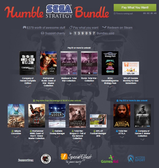 Humble Bundle okupují strategické hry od SEGY