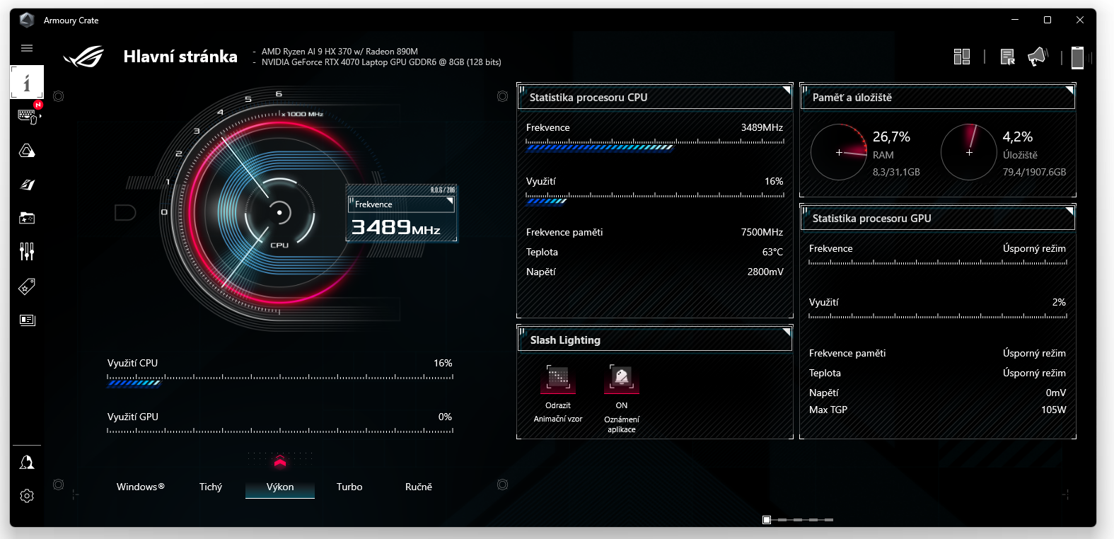 ASUS ROG Zephyrus G16 (2024): Test notebooku s AMD Ryzen AI 9 HX 370 a RTX 4070