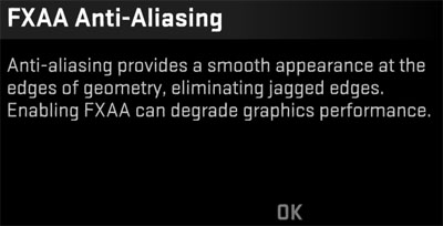  FXAA Anti-Aliasing Enabled (po najetí myší se zobrazí Disabled)