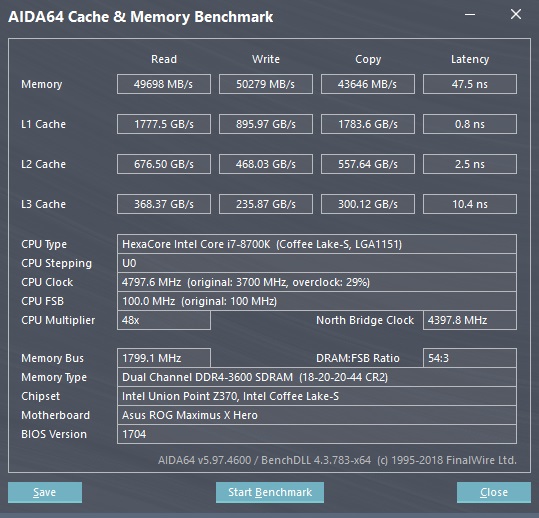 T-Force Xcalibur 3600 MHz; CL18-20-20-44 2T; 1,35 V (XMP profil)