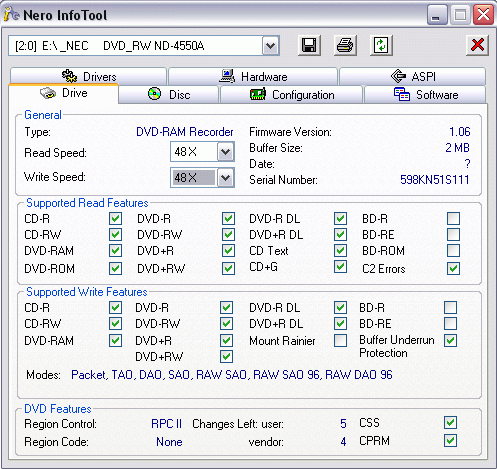 NEC ND-4550A s podporou zápisu na DVD-RAM