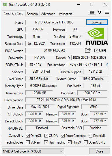 Gainward GF RTX 3060 Ghost 12GB: skvělý základ