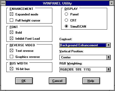 Nastavení kontrastu ovládací utilitou od výrobce ve Windows 3.1.