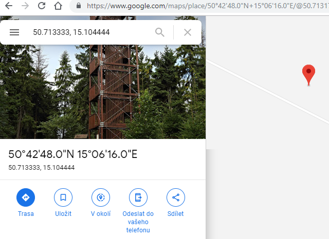 Vyhledání souřadnic na Google Mapy