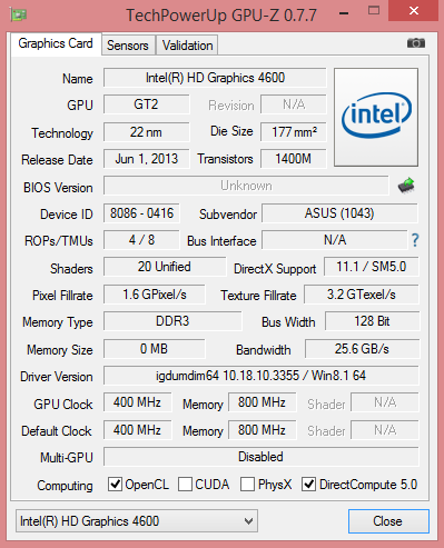 Základní grafické jádro Intel HD 4600 s taktem 850 MHz