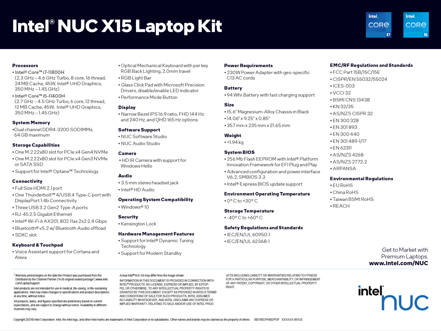 Intel uvádí referenční notebook NUC X15 s Tiger Lake-H procesory
