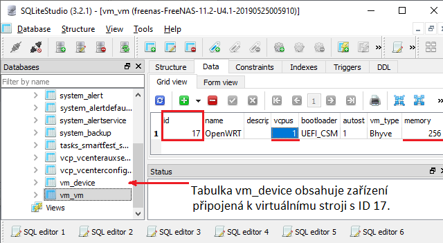 Připojená databáze zálohy konfigurace