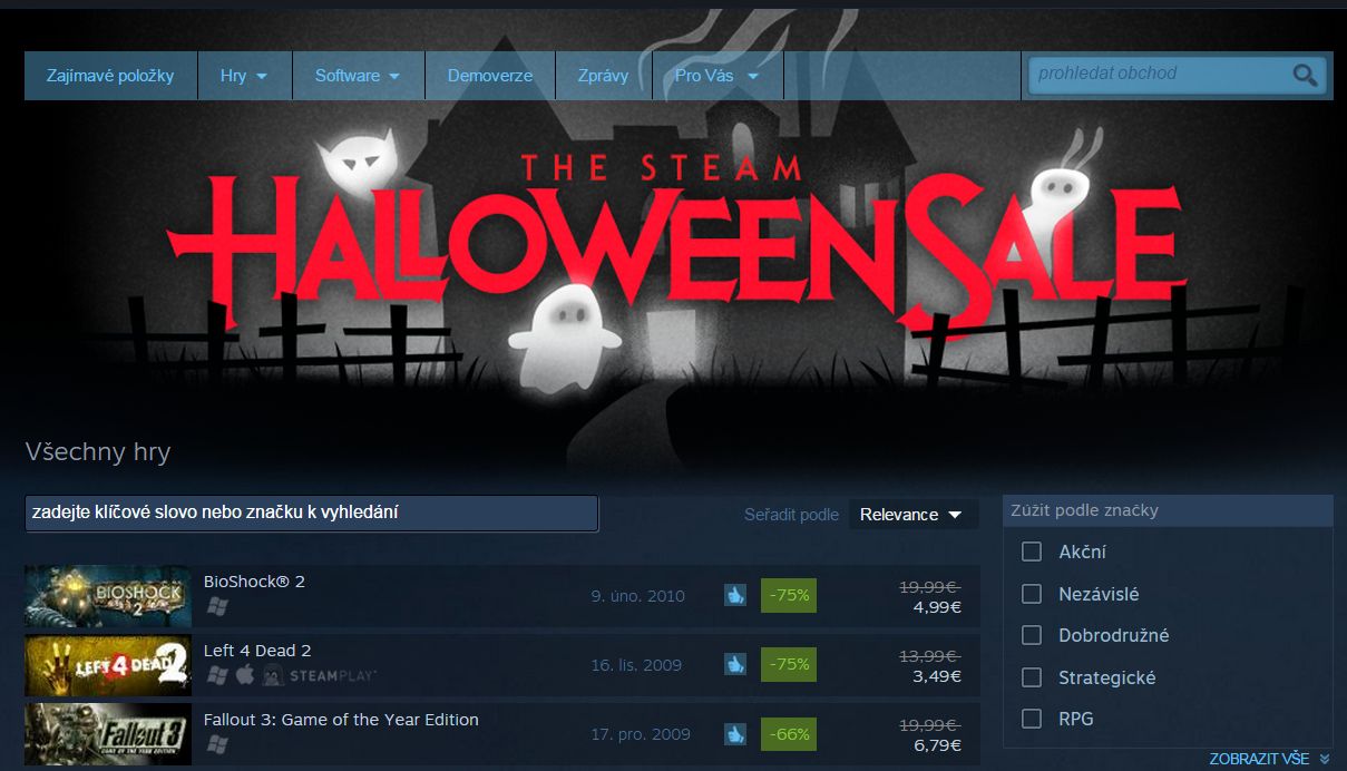 441 her se slevou až 90%, tak Valve oslavuje Halloween na Steamu