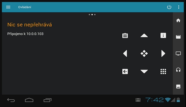 Hlavní obrazovka dálkového ovládání