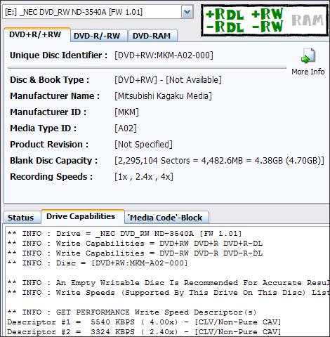 NEC ND-3540A, vypalujeme DVD+R DL 8x