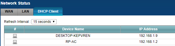 Seznam klientů DHCP