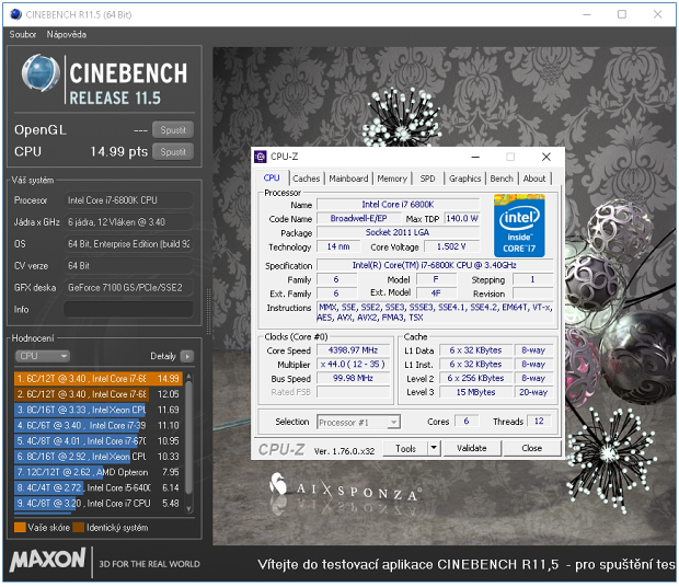 Výsledek v Cinebench R11.5