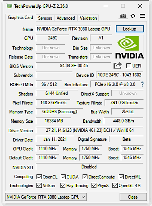 AMD Ryzen 9 5900HX a GeForce RTX 3080 (16 GB) v testu