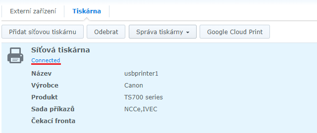 Tiskárna je připojená