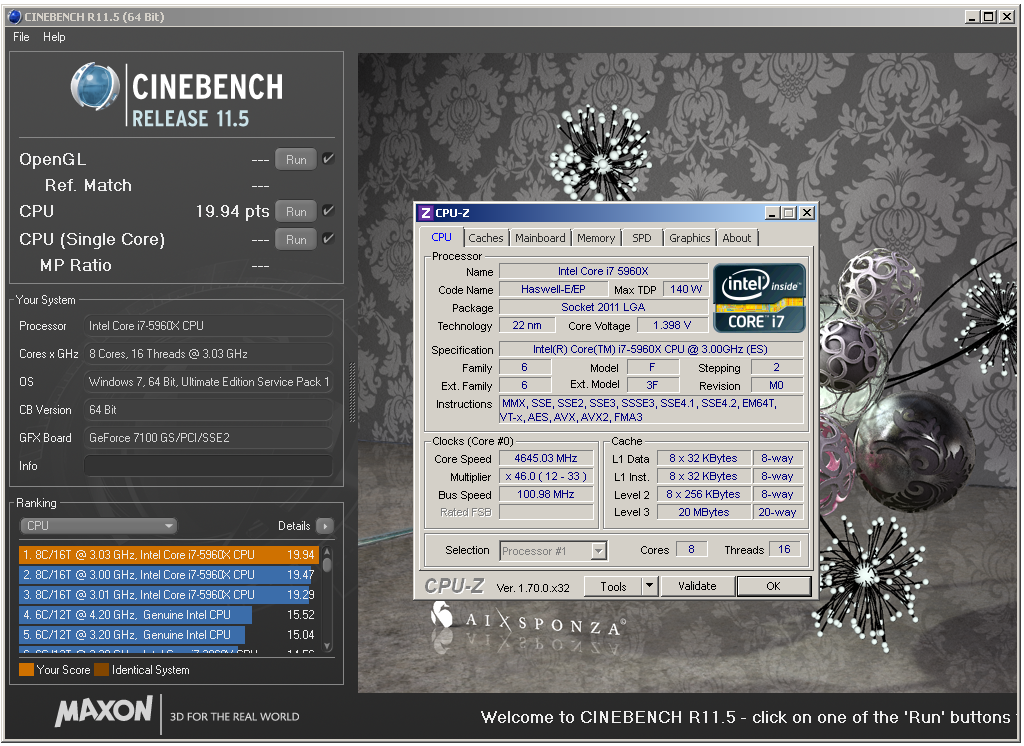 Výsledek v Cinebench R11.5