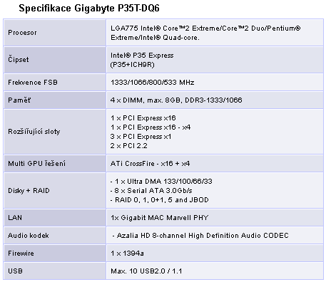 Paměti DDR3 poprvé v akci - Gigabyte P35T-DQ6