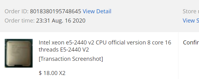Intel Xeon E5-2440V2 zakoupený na Aliexpressu