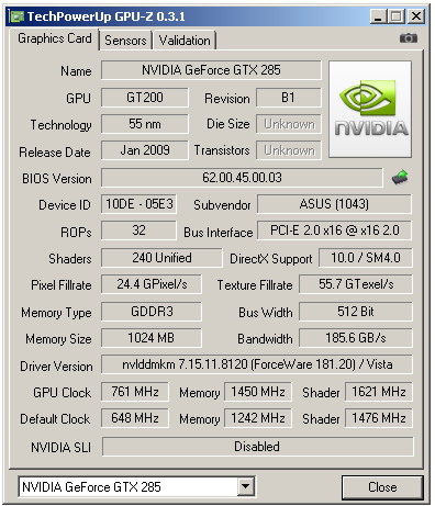 Asus GeForce GTX 285 - Úspornější a výkonnější