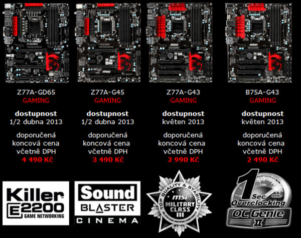 MSI uvádí na trh základní desky Z77 Gaming Series