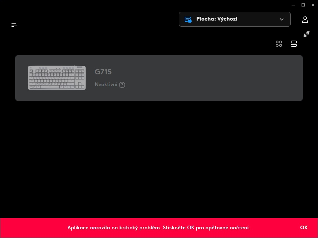 Pokusy o připojení G715 k Logitech G HUB skončily kritickou chybou, takže test nastavení bohužel nemohl proběhnout.