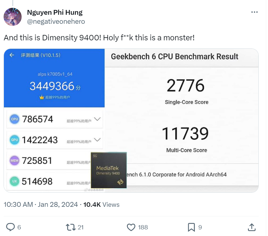 Benchmark Dimensity 9400