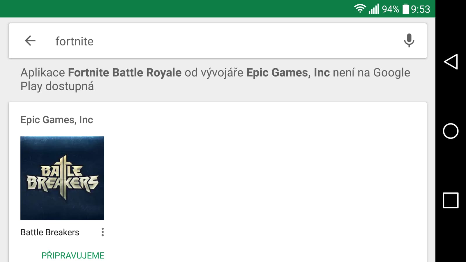 Google Play varuje, že Fortnite na jeho stránkách nenajdete