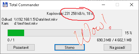 Slušná rychlost kopírování po síti