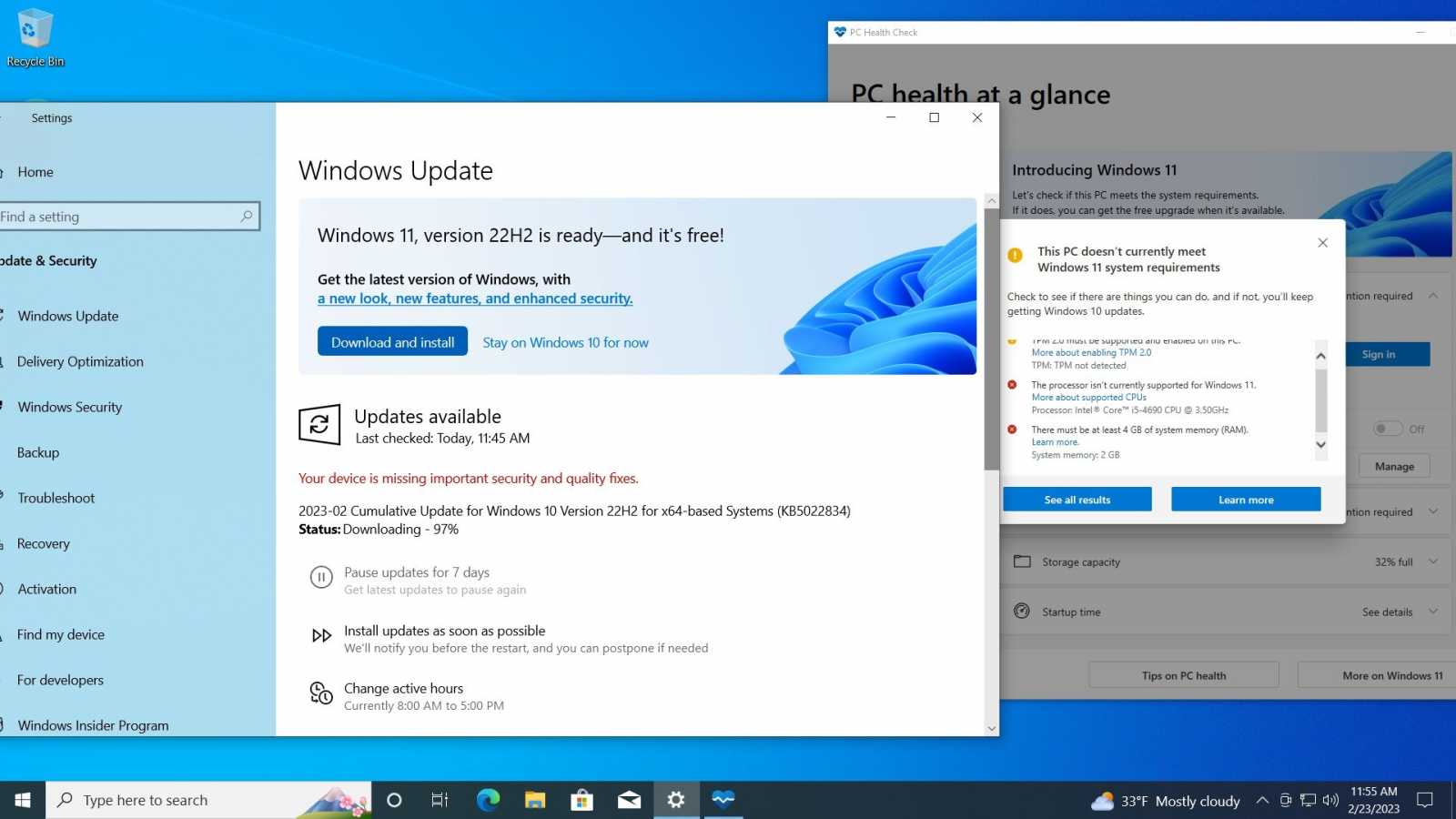 Windows 11 jsou najednou nabízeny i uživatelům, jejichž PC nesplňují minimální požadavky