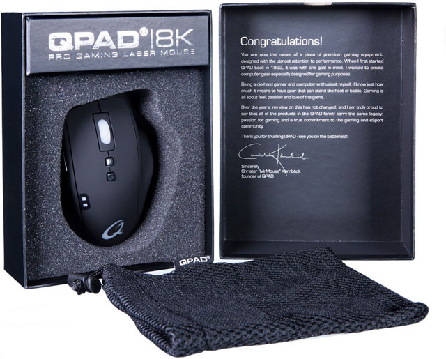 QPAD 8K: herní myš s rozlišením snímače 8200 CPI, spínači Omron a vestavěným 72MHz procesorem