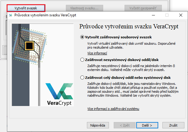 Vytvoření svazku VeraCrypt