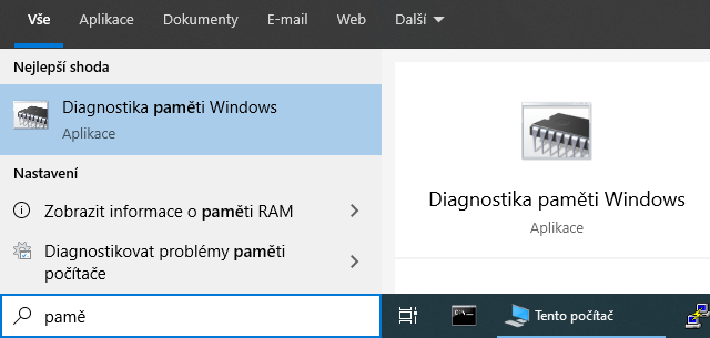 Diagnostika paměti systému Windows