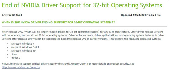 Nvidia ukončí podporu 32bitových operačních systémů