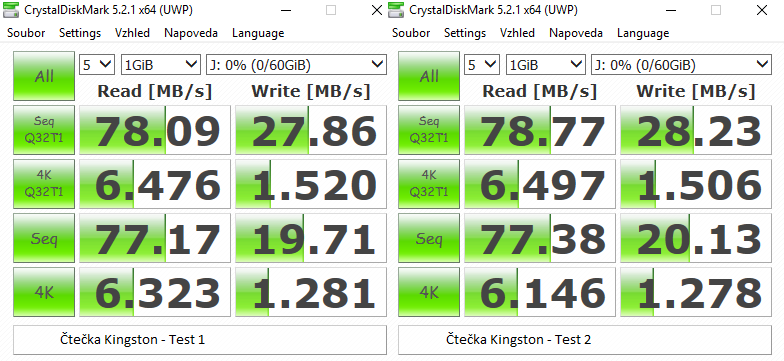 Test 64GB karet SD: 4× SDXC a 10× MicroSDXC 