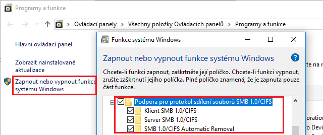 Přidání modulů pro SMB