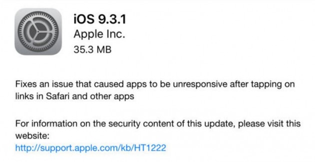 Apple vydal nový iOS 9.3.1. Opravuje problém s odkazy