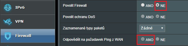 Vypnutí firewallu