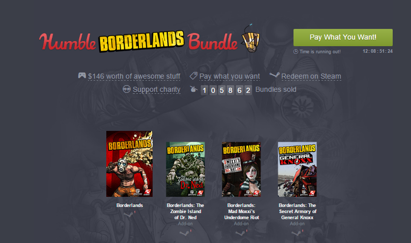 Humble Bundle: Výborné akční hry Borderlands za cenu, kterou si určíte sami!