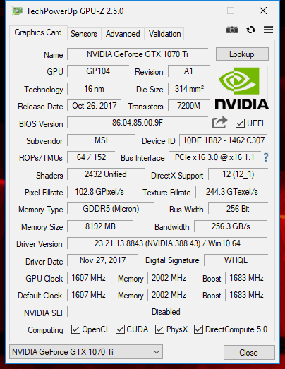 MSI GTX 1070 Ti Armor: výhodná i bez velkých obětí